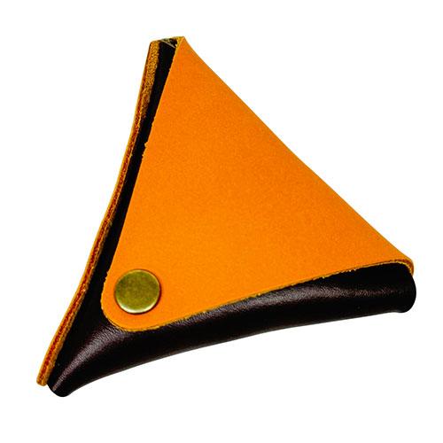 レザークラフトキット　三角コインケース　チョコ・イエロー ハンズ | 