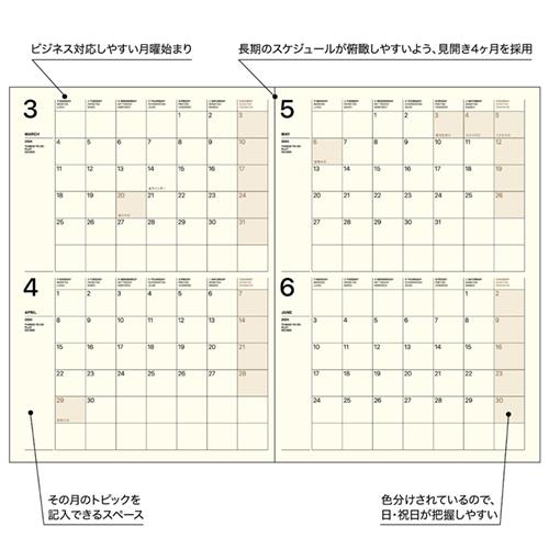 【2024年3月始まり】　ラコニック（LACONIC）　仕事計画　ハードカバー　A5　マンスリー　レフト　LMLM04−220RD　レッド　月曜始まり｜hands-net｜03