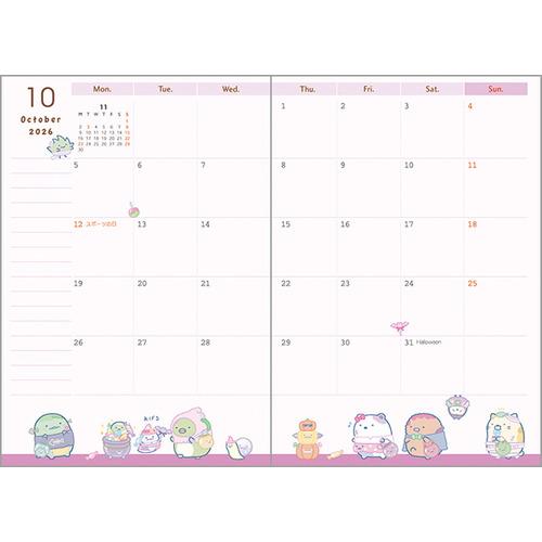 【2025年10月始まり】　サンエックス（San-X）　糸とじ手帳ワイド　マンスリーブロック　A6　ME67413　すみっコぐらし　月曜始まり ハンズ |  | 01