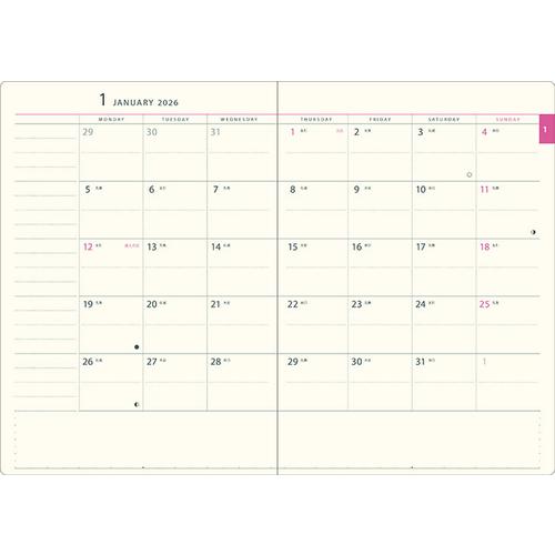 【2026年1月始まり】　アートプリントジャパン（A.P.J.）　フィニエ（finie）　B6　デイリー2日1ページ　W506　ライトグリーン　月曜始 |  | 01
