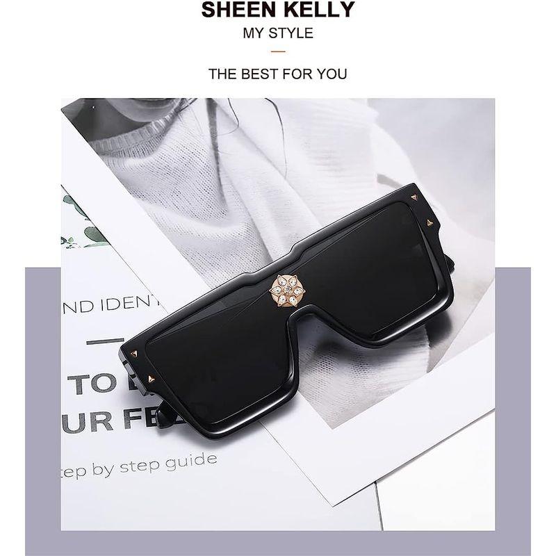 SHEEN KELLY 男性女性のためのレトロなスクエアサングラスメタルパンクロックヒップホップ黒の色合いのサングラス (Black)｜hands-new-shop｜03