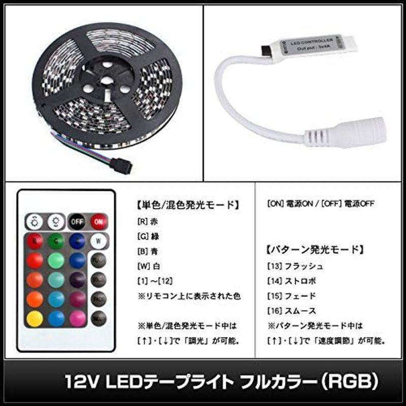 LEDテープライト 12V 防水 5メートル 3チップ フルカラー （RGB） 黒ベース リモコン付き｜hands-new-shop｜02