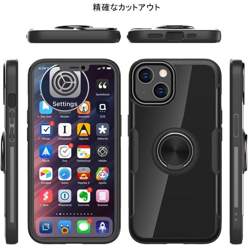 LIEKO ケースiPhone 13 用ケース カバー スマホケース 背面クリア 360度回転 リング付き 超薄型 スリム ゴム外枠 耐衝撃｜hands-new-shop｜02