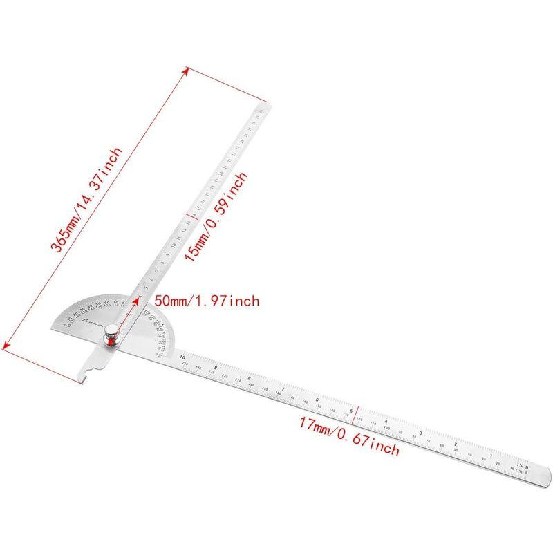 角度計 ゴニオメーター 分度器 ゲージアーム測定 180度回転 定規ツール ステンレス鋼 シルバー｜hands-new-shop｜02