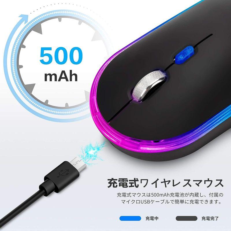 CHONCHOW ワイヤレスマウス 無線 マウス mac windowsに対応 USB 充電式 7色LEDライト 静音 薄型 軽量 小型マウ｜hands-select-market｜02