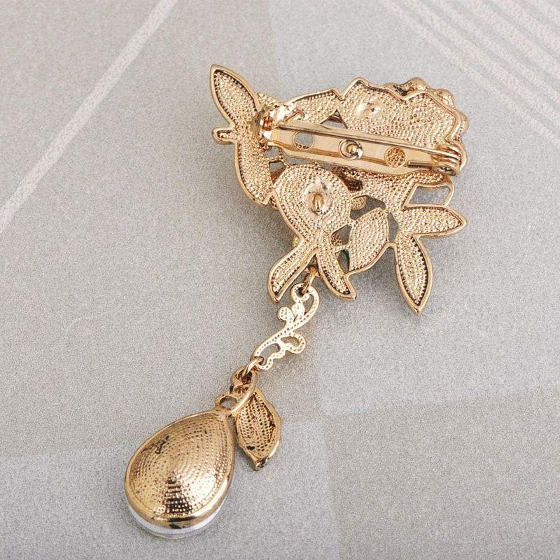 MECHOSEN(ミチュースン) フォーマル イギリス風 フラワーのブローチ レトロ調 一粒 雫のクリスタル パール シェル ビーズ 真鍮 ...