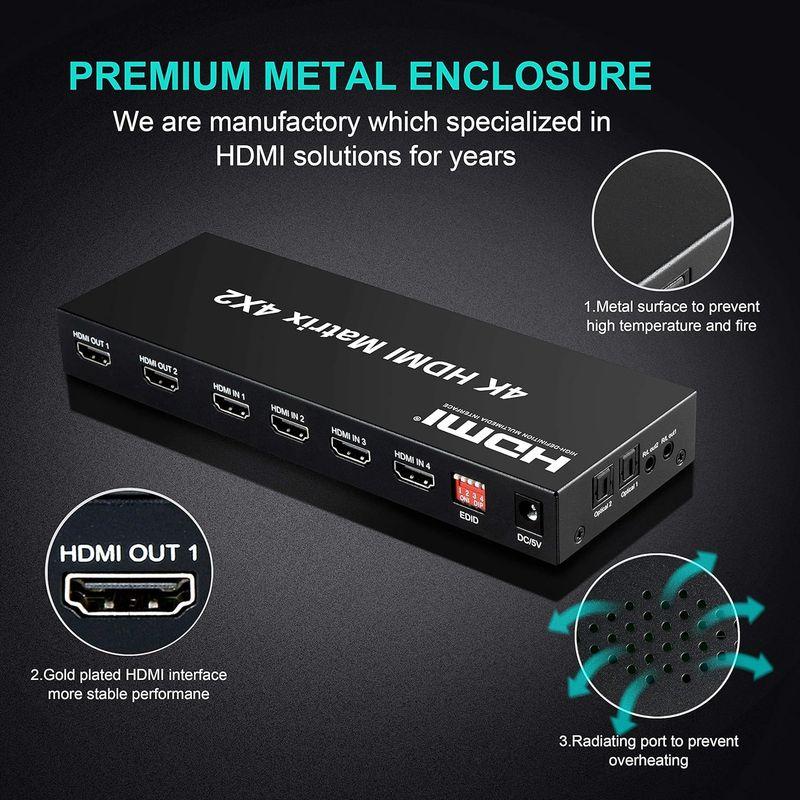 FERRISA 4K HDMI マトリックス セレクター 4入力2出力 音声分離器（光デジタル・オーディオ分離）HDMI スイッチャー スプ｜hands-select-market｜06