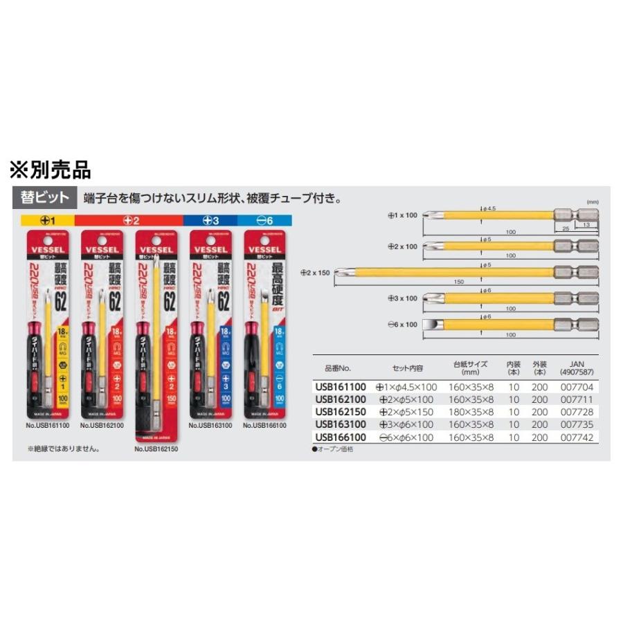 VESSEL ベッセル  充電式電動ドライバー　電ドラボール　No.220USB-1（+2×100mm付属）USB充電ケーブル付｜handskotera｜11