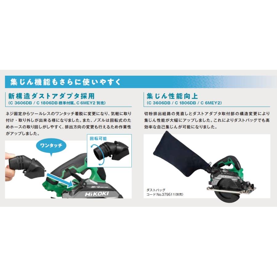 僅少品  HiKOKI 工機  165mmコードレス丸のこ  18V  C1806DB(NN)  本体のみ  黒鯱チップソー（蓄電池・充電器・ケース別売） | HiKOKI | 06