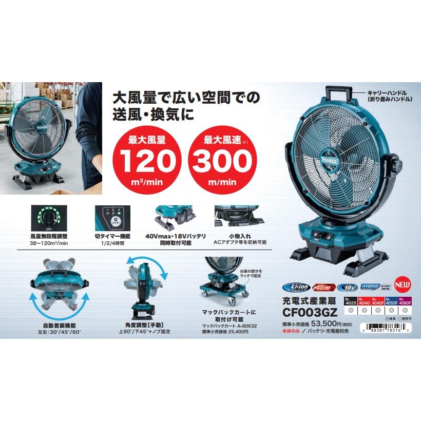 マキタ（makita） 40Vmax充電式産業扇 羽根径450mm 自動首振り CF003GZ