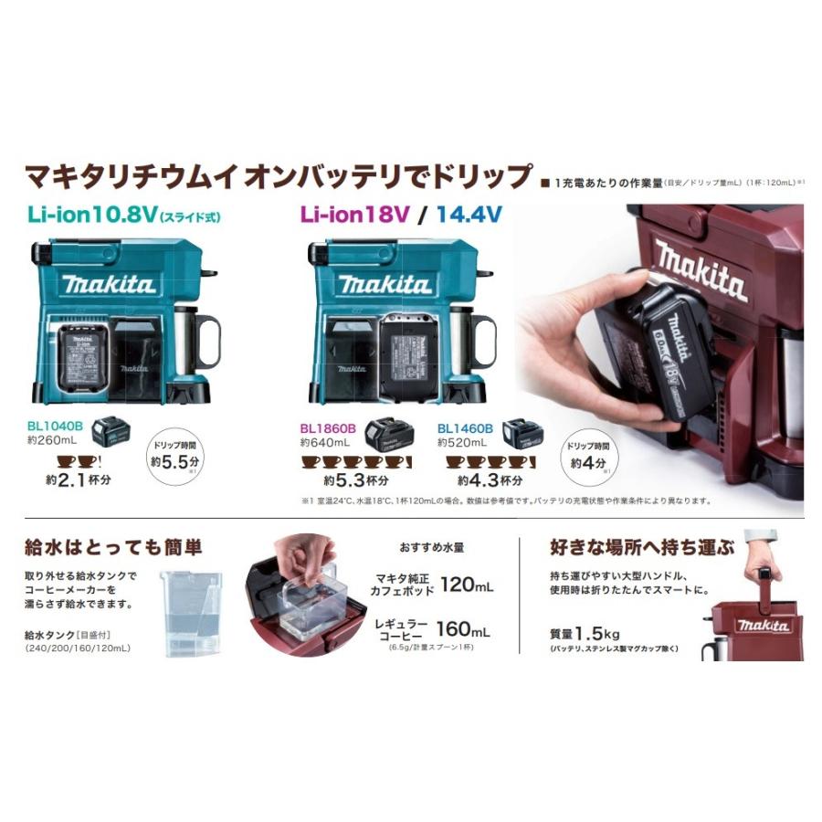 マキタ makita 充電式コーヒーメーカー CM501DZ 電源:バッテリ マキタ makita 充電式コーヒーメーカー CM501DZ 電源:バッテリ