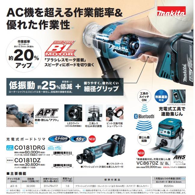 マキタ makita 18V充電式トリマ CO181DRG ※6.0Ahバッテリ・充電