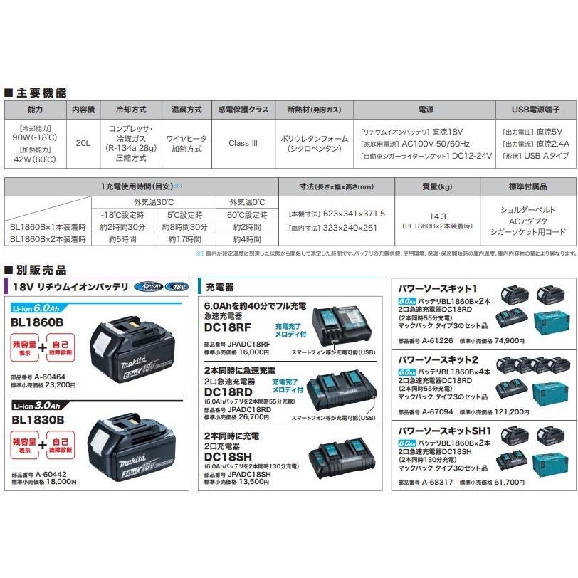 日本最大級の品揃え日本最大級の品揃えmakita マキタ 18V充電式保冷温庫 AC100V CW180DZ 本体のみ バッテリ・充電器別売  シガーライター 農業用
