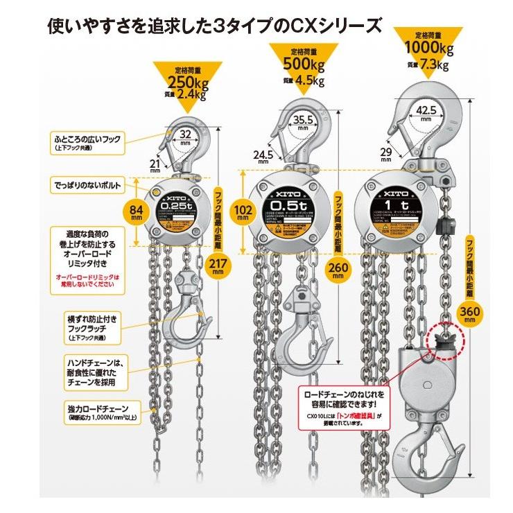 KITO キトー チェーンブロックCX　CX003　手動チェーンブロック　250kg　2.5m｜handskotera｜06