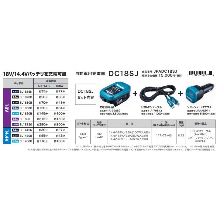 マキタ（makita） 新商品 純正 18V/14.4V 自動車用充電器 JPADC18SJ