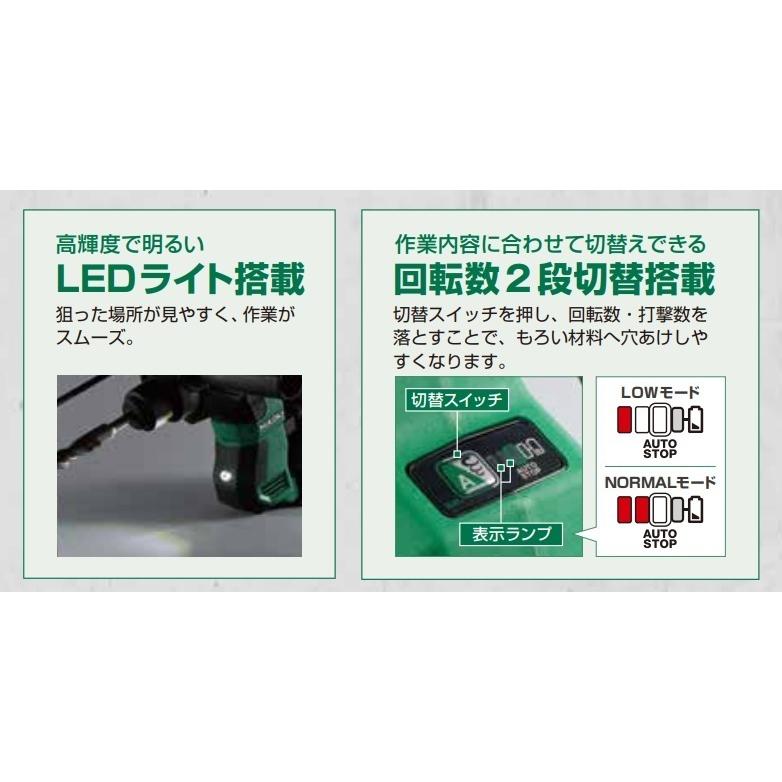 僅少品  HiKOKI 工機ホールディングス  コードレスロータリハンマドリル  DH12DD(2LSK)  4.0Ah電池２個+充電器+ケース付｜handskotera｜07