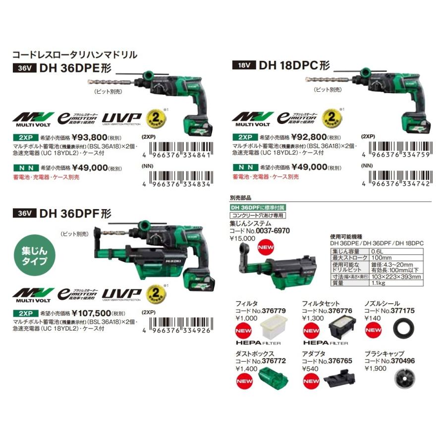 HiKOKI（ハイコーキ） 工機 MV(36V)コードレスロータリハンマドリル