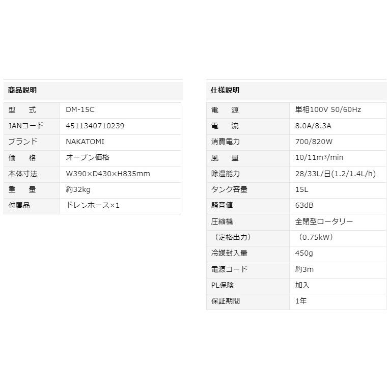 代引き不可  NAKATOMI ナカトミ  業務用除湿機(湿度制御付き) DM-15C 単相100V *個人様宅配送不可【車上渡し品】の画像