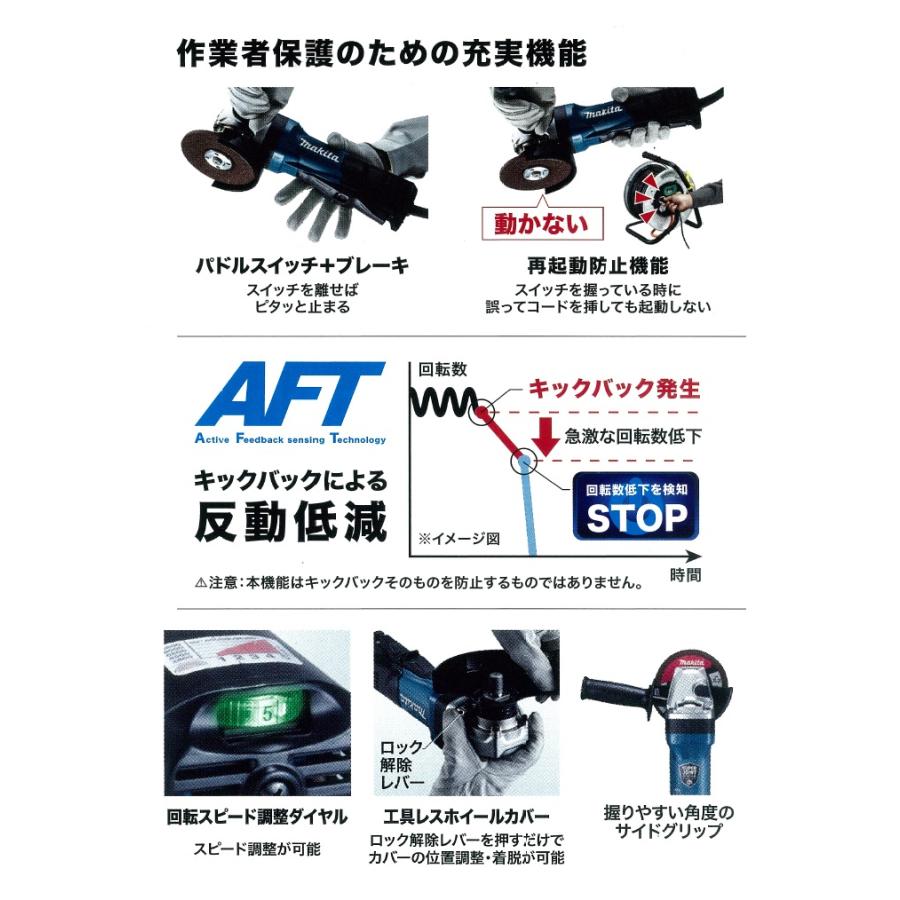 マキタ makita 125mm電気ディスクグラインダ(パドルスイッチ+ マキタ makita 125mm電気ディスクグラインダ(パドルスイッチ+
