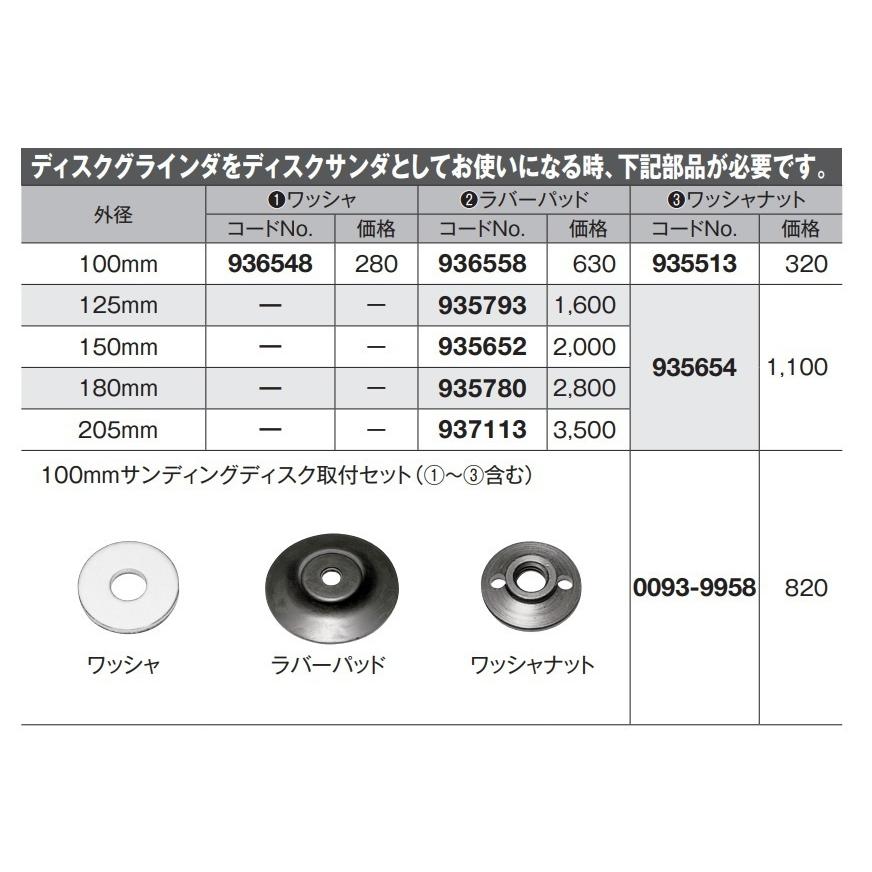 HiKOKI 工機  純正部品  100mm径ディスクグラインダ用  サンディングディスク取付セット[0093-9958]（ワッシャ・ラバーパッド・ワッシャナット）｜handskotera｜03