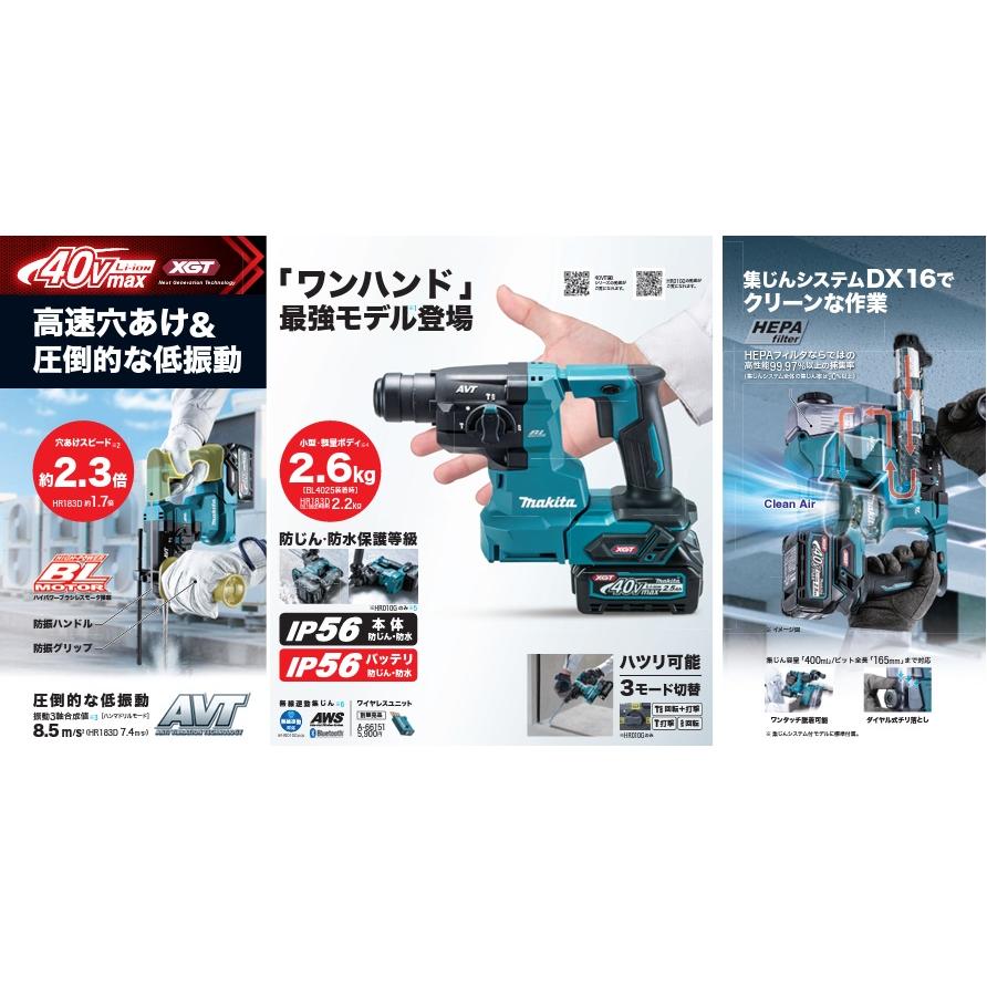 makita マキタ 40Vmax 20mm充電式ハンマドリル[SDSplus] HR010GRDX