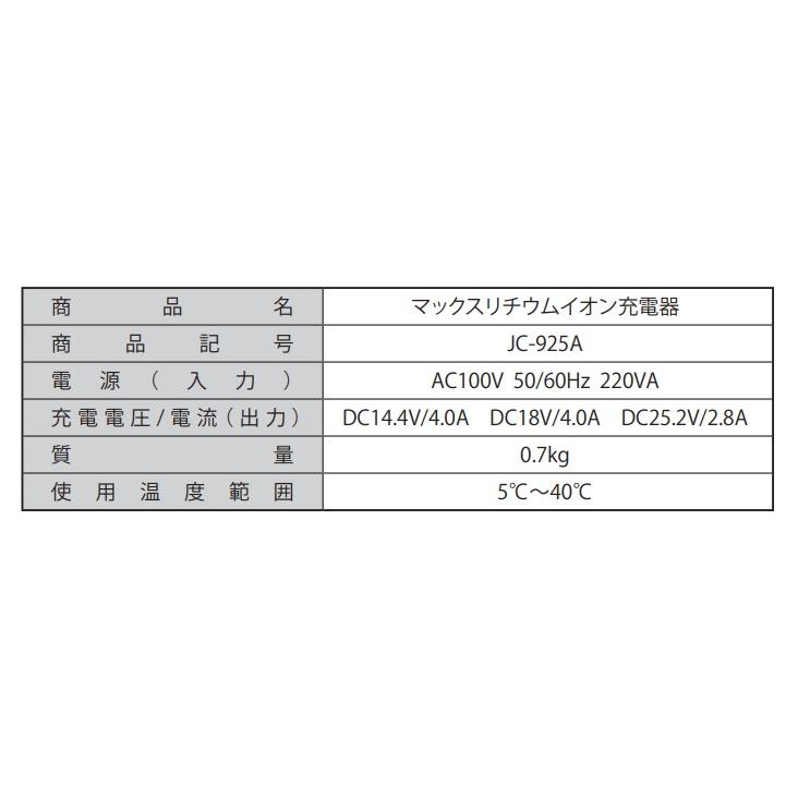 マックス（MAX） リチウムイオン急速充電器 JC-925A 14.4V/18V/25.2V 