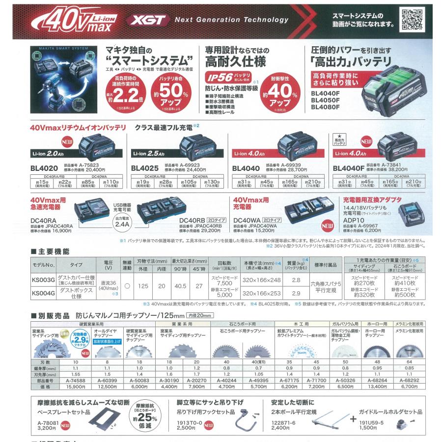 在庫あり　makita マキタ  40Vmax  125mm充電式防じん丸のこ《逆勝手仕様》[ダストカバー仕様] KS003GRDX  ※2.5Ahバッテリ2個・充電器・ケース付｜handskotera｜02