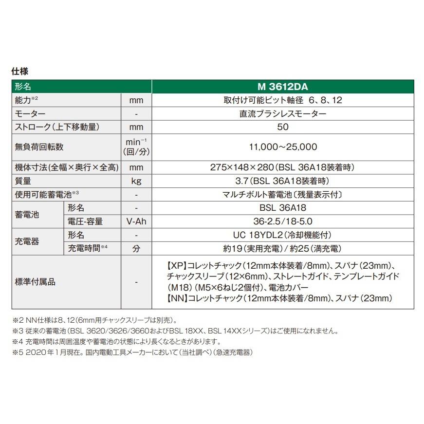HiKOKI 工機 コードレスルータ MV(36V) M3612DA(XP) 2.5Ah蓄電池