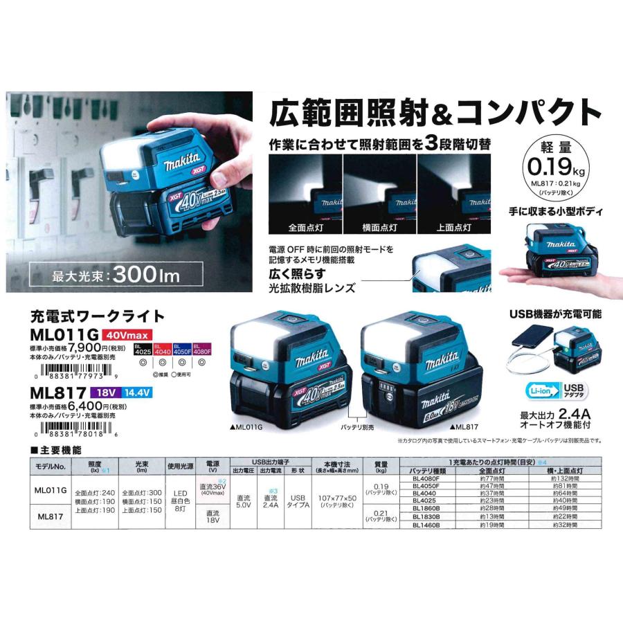 マキタ（makita） 40Vmax充電式ワークライト ML011G ※本体のみ