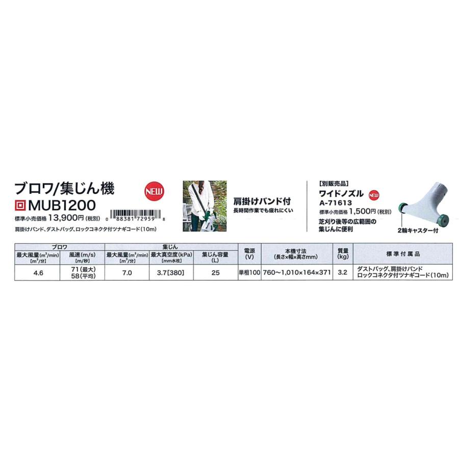 Makita High Power 集塵機　MUB1200 マキタ MUB1200 100V ブロワ 集じん機 集じん容量25L : e-tool