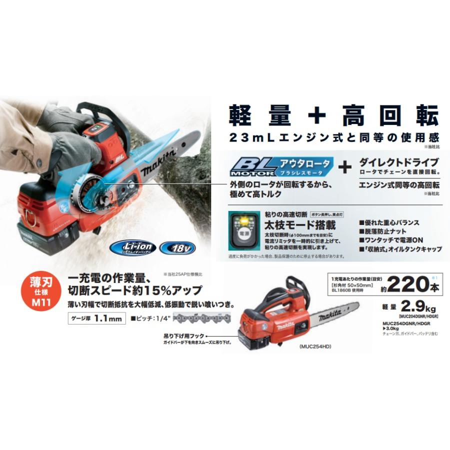 マキタ makita 18V 充電式チェンソー ガイドバー250mm MUC254HDZR［赤 