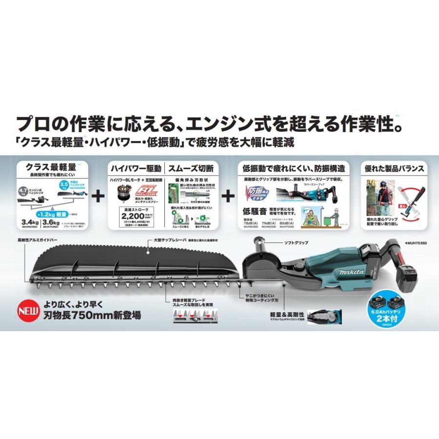 makita　マキタ　18V充電式ヘッジトリマ[方刃式]　MUH753SDZ　本体のみ　750ｍｍ　※バッテリ・充電器別売