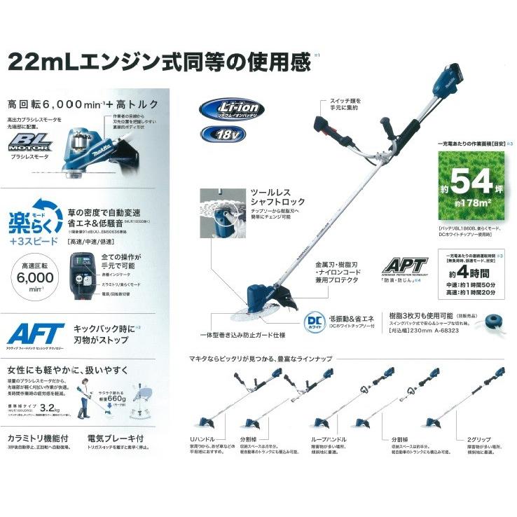 マキタ 長尺商品 makita 18V充電式草刈機 Uハンドル／分割棹