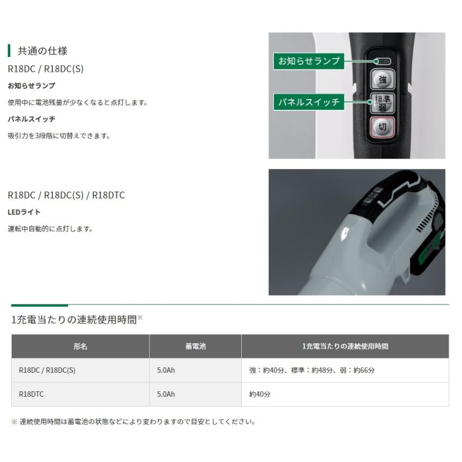 HiKOKI 工機ホールディングス 18Vコードレスクリーナー R18DTC HiKOKI 工機ホールディングス 18Vコードレスクリーナー R18DTC