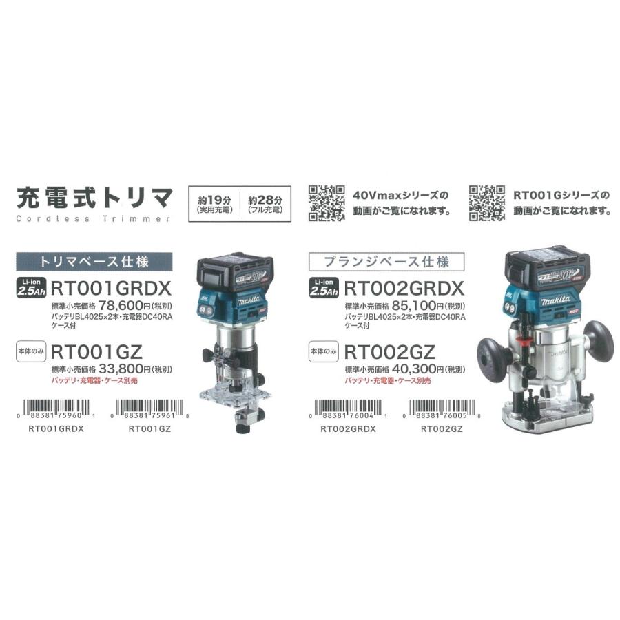 マキタ makita 40Vmax充電式トリマ（フランジベース仕様）RT002GZ 本体 