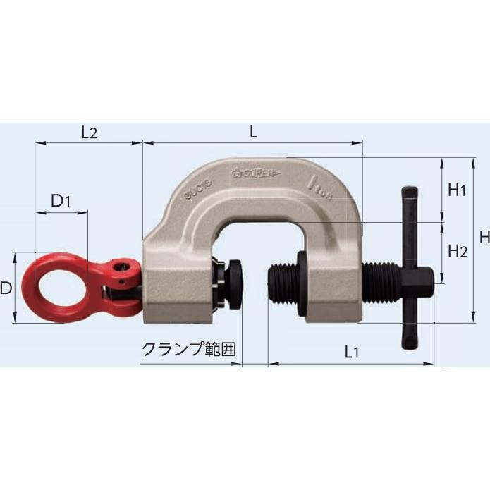 スーパーツー重1ル　スクリューカムクランプ 吊クランプ引張治具兼用型（スイベルタイプツイストカム式）SUC1S　基本使用荷t｜handskotera｜05