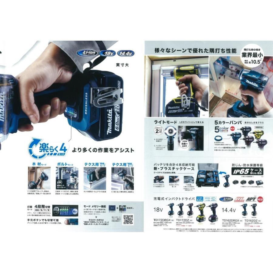 マキタ makita 14.4V充電式インパクトドライバ TD162DRGX[青