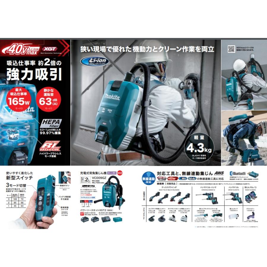 マキタ（makita） 40Vmax 充電式背負集じん機 粉塵専用 2.0L VC009GZ