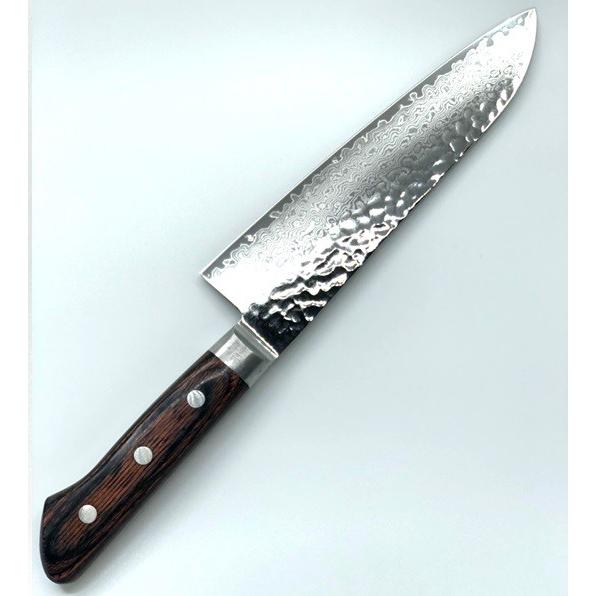 豊栄 V金10号 鎚目 33積層鋼鍛造 三徳型包丁180mm 共口金付 サヤ付 鎚