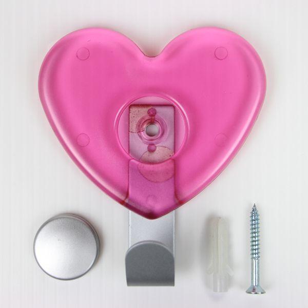 プラスチック・金属製壁用フック ハート ピンク ビス止め式 2052
