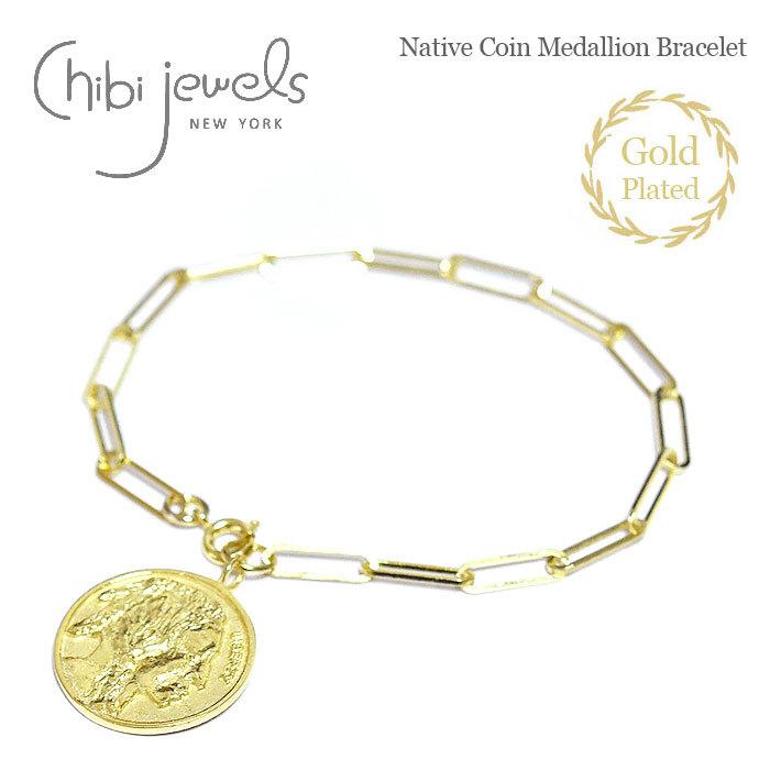 chibi jewels チビジュエルズ ネイティブ コイン レクタングル チェーン ブレスレット 14金仕上げ Native Coin Medallion Rectangle Chain Bracelet Gold