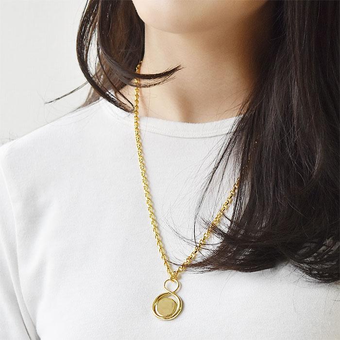 ≪chibi jewels≫ チビジュエルズ サンセット デザイン コインネックレス ボリューム マンテル ネックレス ゴールド 14金仕上げ Sunset Necklace (Gold)の画像