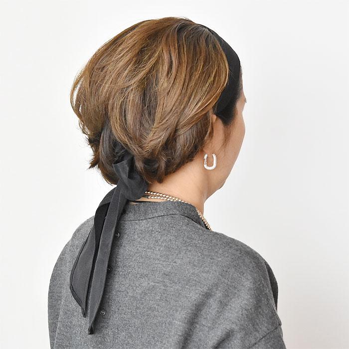 ≪Jennifer Ouellette≫ ジェニファーオーレット ブラック 黒 リボン スカーフ グログラン 幅広 カチューシャ ヘアバンド 3WAY Grosgrain Changeable Headscarfの画像