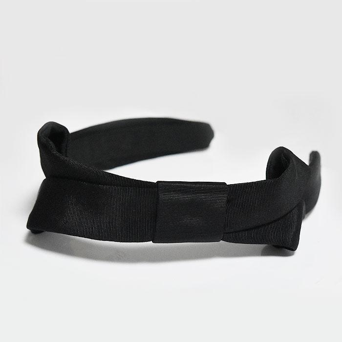 ≪Jennifer Ouellette≫ ジェニファーオーレット ブラック 黒 グログラン サイド リボン カチューシャ ヘアバンド Grosgrain Annette Bow Headband (Black)の画像