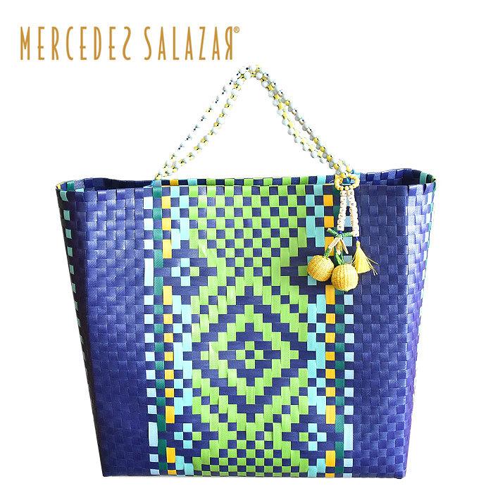 MERCEDES SALAZAR メルセデス サラザール メルカド バッグ オルテガ マルシェ リブレラ Lサイズ ブルー EYE OF THE TIGER HANDBAG