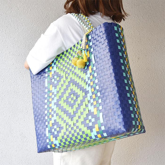 MERCEDES SALAZAR メルセデス サラザール メルカド バッグ オルテガ マルシェ リブレラ Lサイズ ブルー EYE OF THE TIGER HANDBAG_5