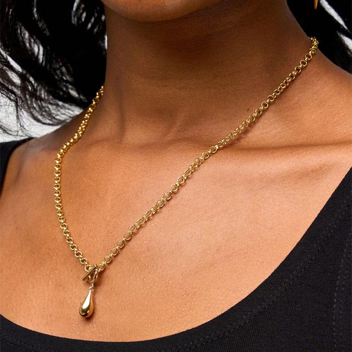 ≪SOKO≫ ソコ ティアドロップ チャーム マンテル ラリエット ネックレス 24金 ゴールドコーティング Delicate Dash Necklace (Gold)の画像