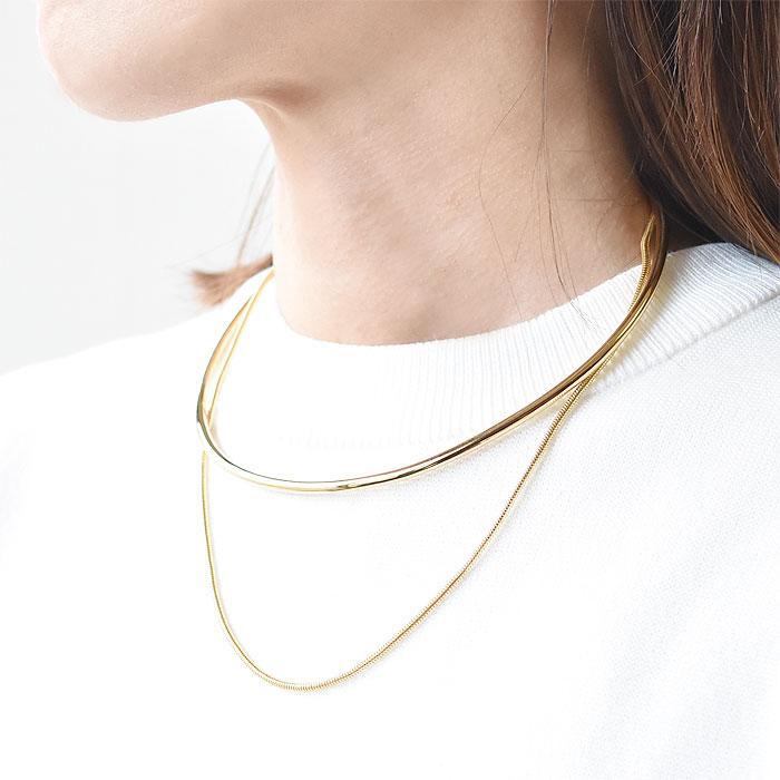 ≪SOKO≫ ソコ 2連 レイヤード スネークチェーン ネックカフ ラウンド チョーカー ネックレス 24金 ゴールドコーティング NYOKA Layered Choker (Gold)の画像