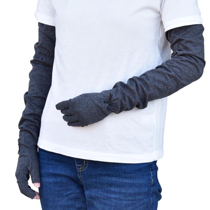 手袋 UV手袋 超ロング 60cm レディース 春夏用 指切り 無地 リボン すべり止め付き メール便送料無料 アームカバー 母の日 プレゼント |  | 05
