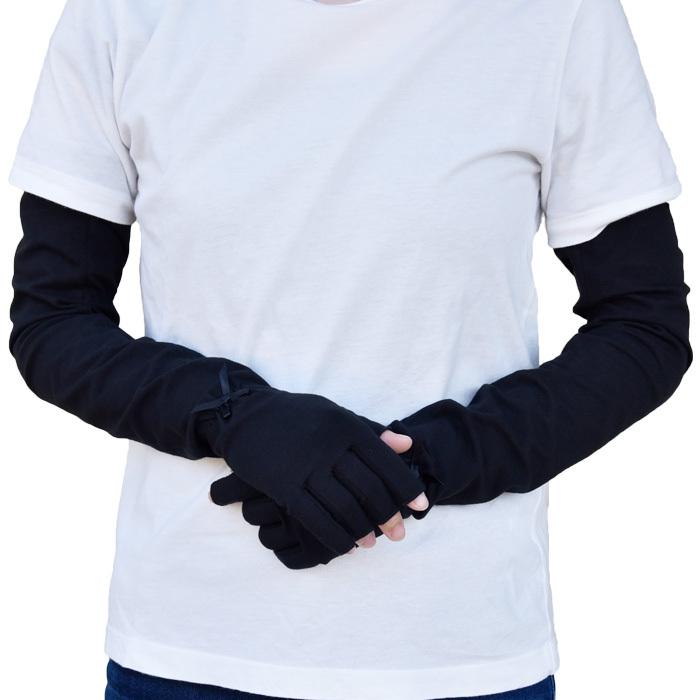 手袋 UV手袋 超ロング 60cm レディース 春夏用 指切り 無地 リボン すべり止め付き メール便送料無料 アームカバー 母の日 プレゼント |  | 06